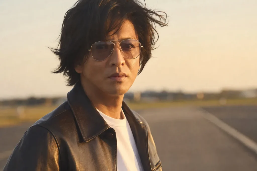 リポビタンDのCM風にRay-Banアビエーター(RB3025)を着用する木村拓哉の俳優ポートレート