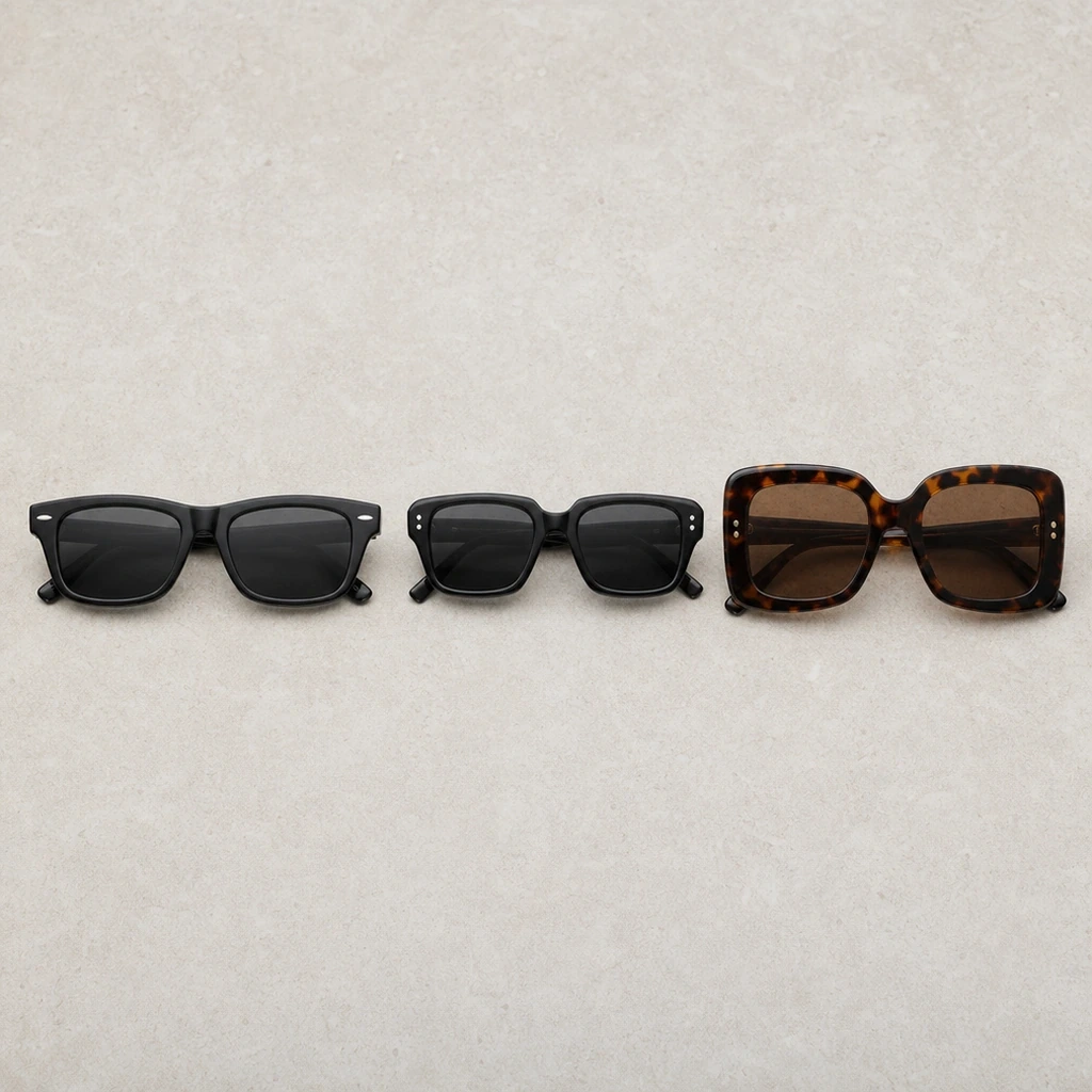 GUCCI GG0637SKと類似型番GG0638SKを並べて比較するイメージ。横長ウェリントンと正方形スクエアの形の違いがわかるグッチのサングラス
