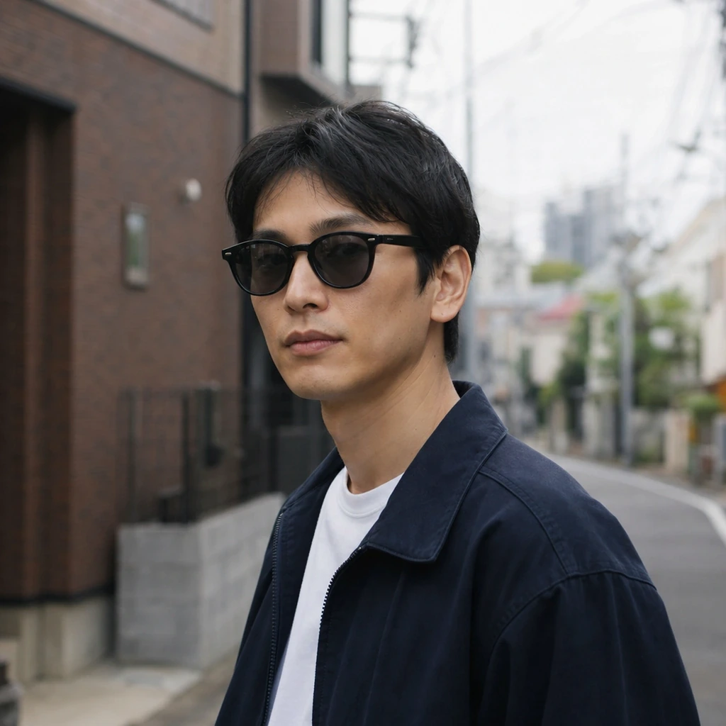 MIU404で綾野剛さんが着用したEYEVAN 7285 319-SUNのボストン型サングラスのイメージカット