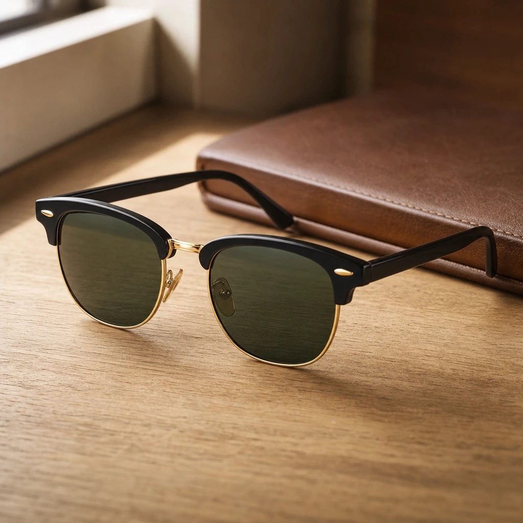 Takaがライブインタビューで着用したと言われるRay-Ban CLUBMASTER RB3016のブロウライン型フレームとG-15レンズを捉えたカット