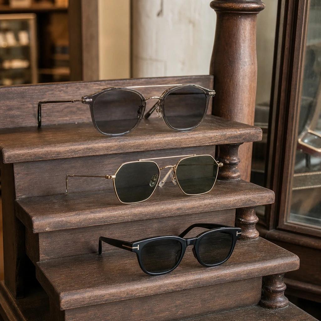 京本大我が私服で着用したMr.GentlemanとドラマやライブのイメージにあうRay-BanとTOM FORDのサングラス3本を並べた比較イメージ